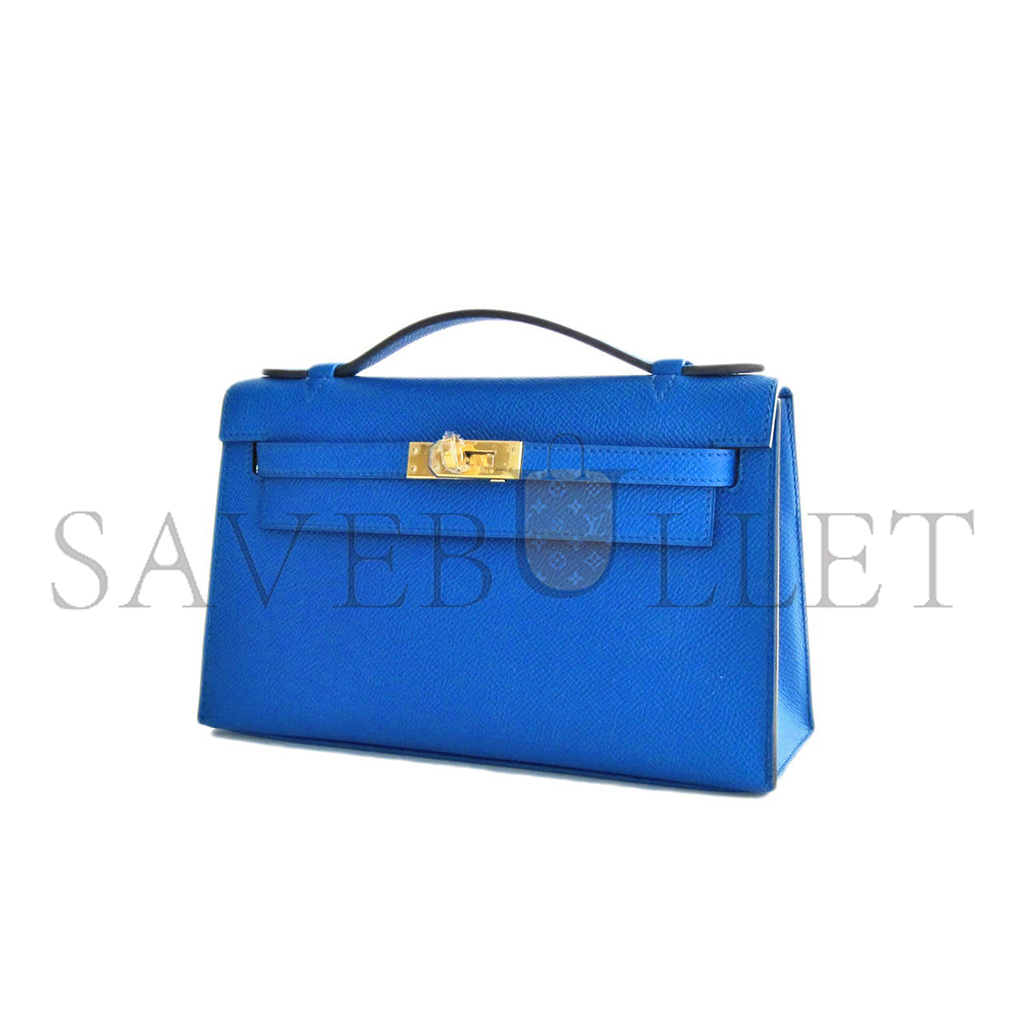 H**mes blue izmir gold kelly pochette epsom ghw clutch cut bag (22*14*7cm)